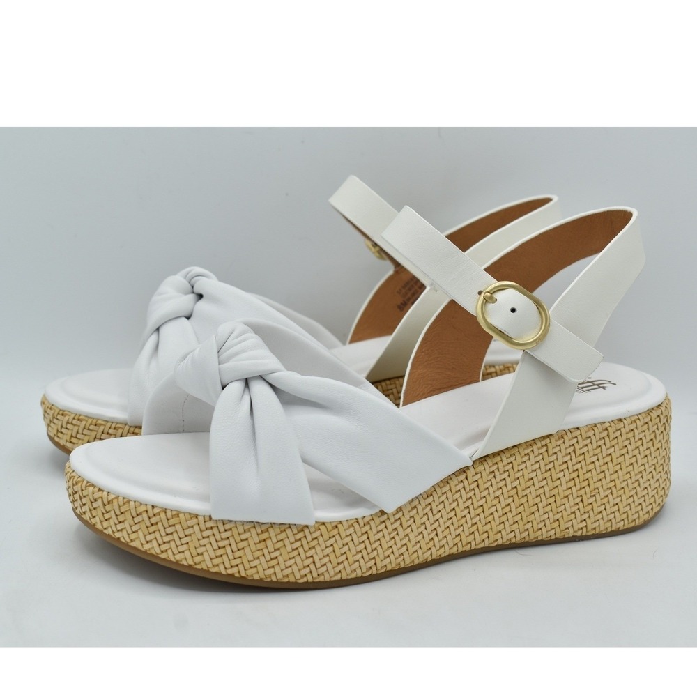 Sofft Womens Size 10 Farah White Leather Woven Strappy Wedge Sandals Shoes